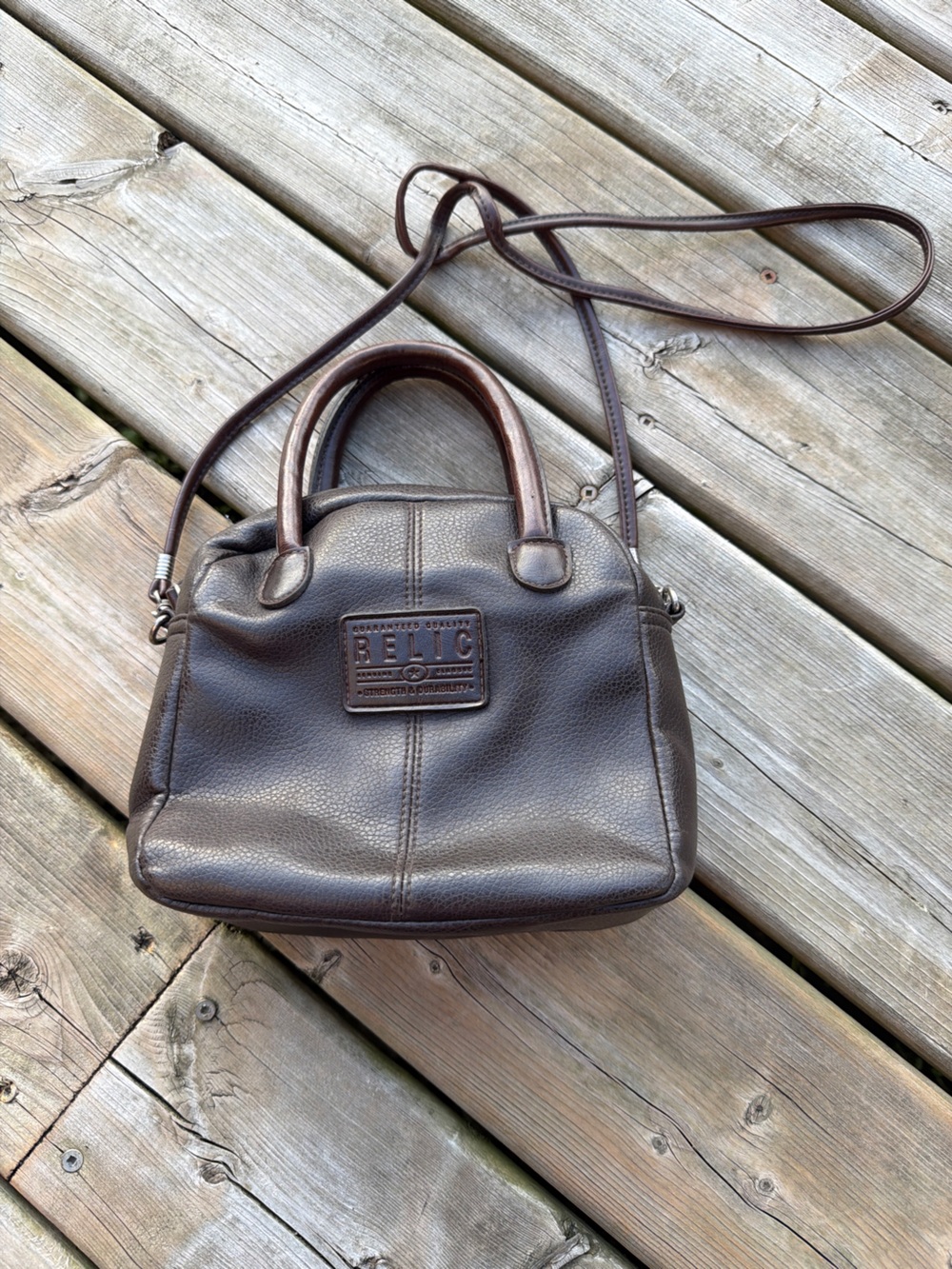 Vintage RELIC Brown Leather Crossbody Shoulder Bag Purse